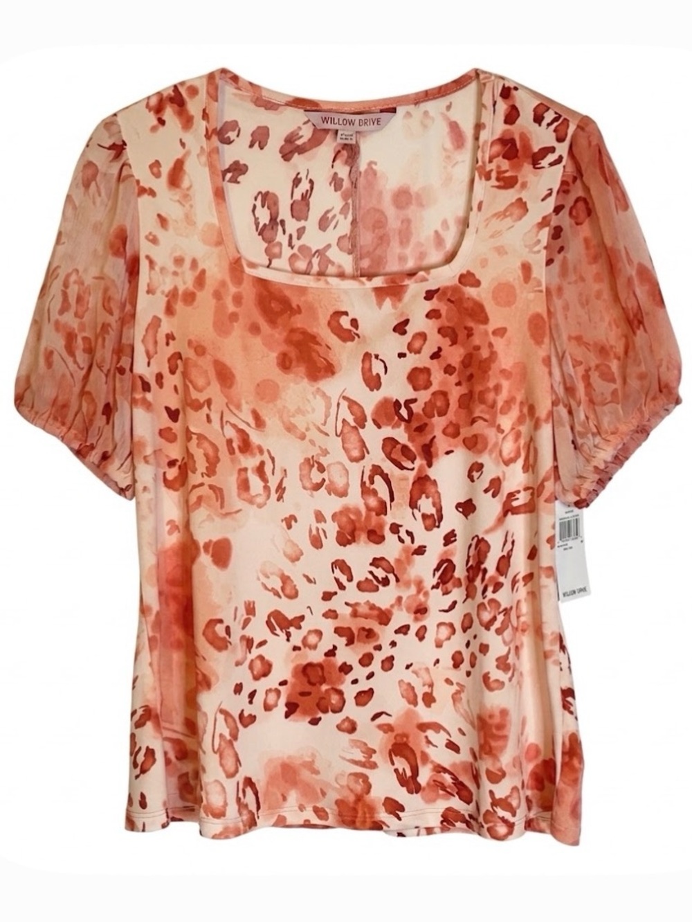 WILLOW DRIVE Floral Animal Inspired Print Top, Women’s M, Coral Peach